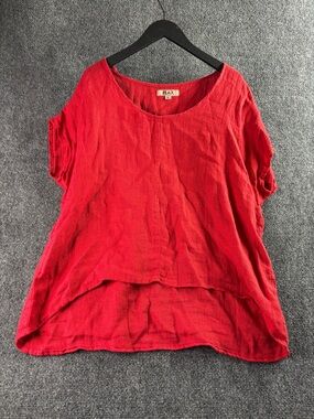 Flax Linen Red Relaxed Scoop-Neck Tunic